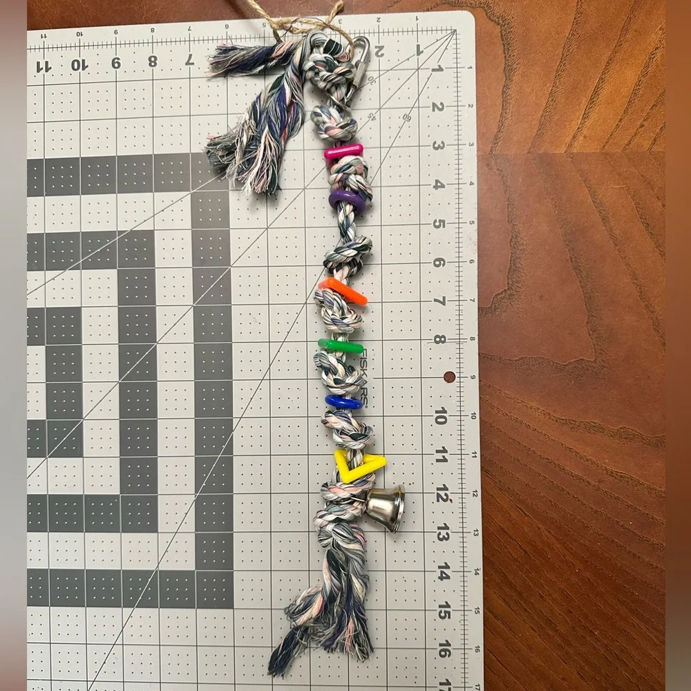 Handmade - Medium Knotty Colorful Rope Bird Toy with Bell - Picture 2 of 2